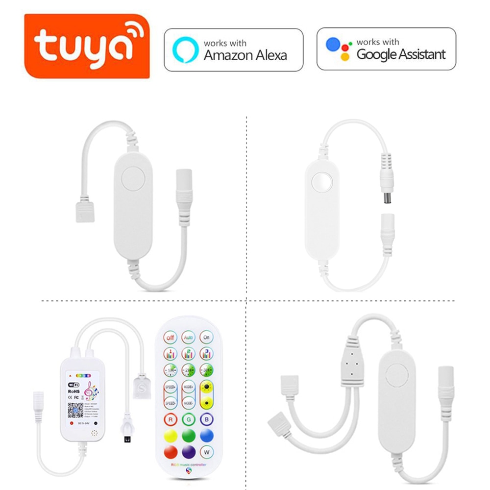 Tuya-스마트 SMD 2835 5050 RGB led 스트립 라이트, 원격 컨트롤러 LED Wifi RGB 무선 원격 조광기 DC12V 테이프 램프 리본